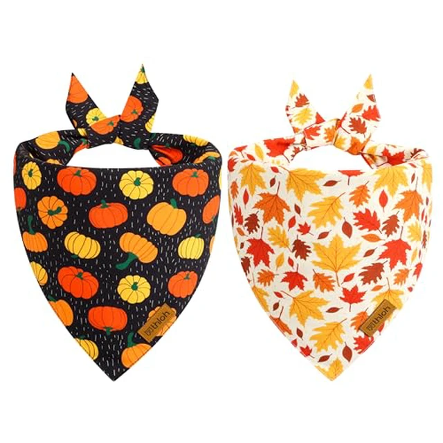 Alt view image 5 of 7 - Halloween Dog Bandanas - 2 Pack Fall Dog Bibs | Reversible Pumpkin and Ghost Pet Scarf for Boys and Girls | Premium Durable Fabric | Orange Dog Bandana for Medium and Large Dogs (Large)