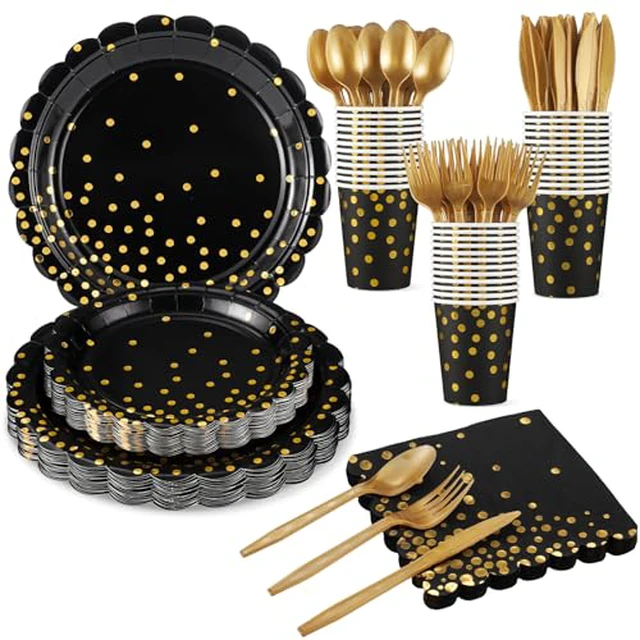Alt view image 5 of 6 - 25 Set Purple Plates and Napkins Scalloped Halloween Dinnerware