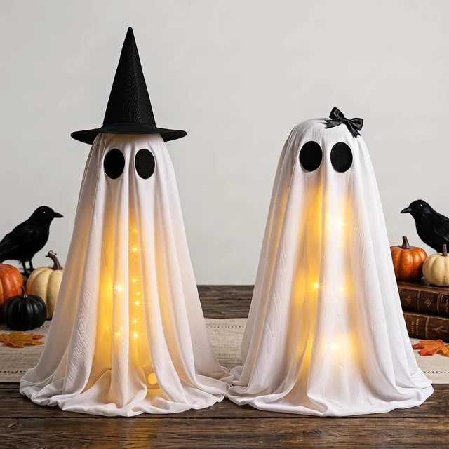Main image of Lighted Ghost Halloween Decorations, Spooky Decor for Table Mantel Shelf