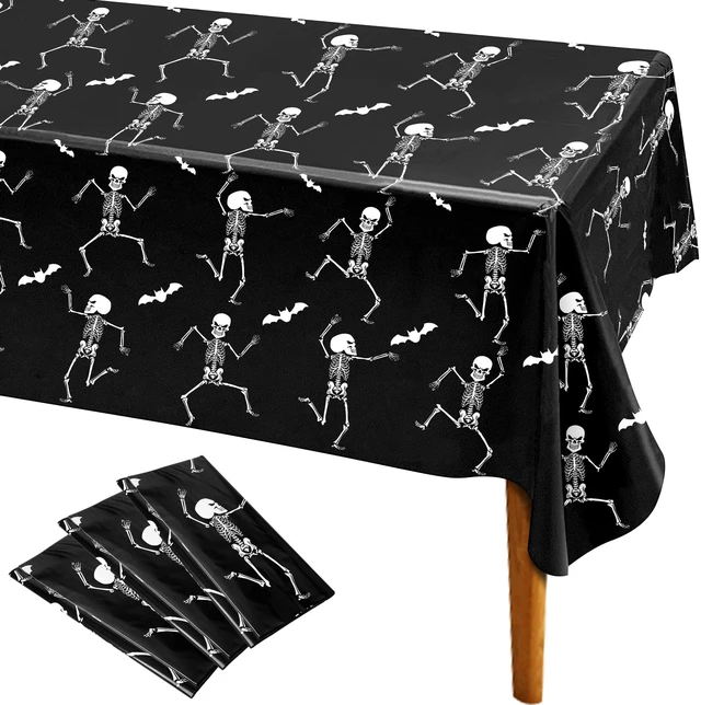 Main image of Iceyyyy 3 Packs Disposable Halloween Skeleton Tablecloth - 54" x 108" Plastic Waterproof Halloween Tablecover, Rectangular Halloweens Skeleton Table Cover for Ghost Themed Party Home Decor