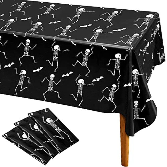 Alt view image 2 of 6 - Iceyyyy 3 Packs Disposable Halloween Skeleton Tablecloth - 54" x 108" Plastic Waterproof Halloween Tablecover, Rectangular Halloweens Skeleton Table Cover for Ghost Themed Party Home Decor