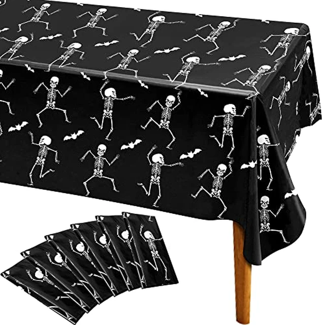 Alt view image 5 of 6 - Iceyyyy 3 Packs Disposable Halloween Skeleton Tablecloth - 54" x 108" Plastic Waterproof Halloween Tablecover, Rectangular Halloweens Skeleton Table Cover for Ghost Themed Party Home Decor