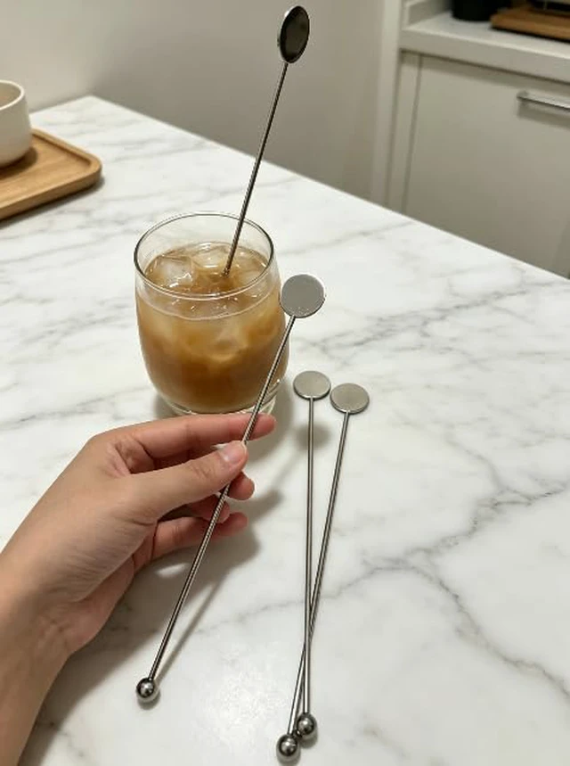 Alt view image 4 of 4 - Cocktail Stirrers 8.66" - Silver Steel Swizzle Sticks, 4 Pack