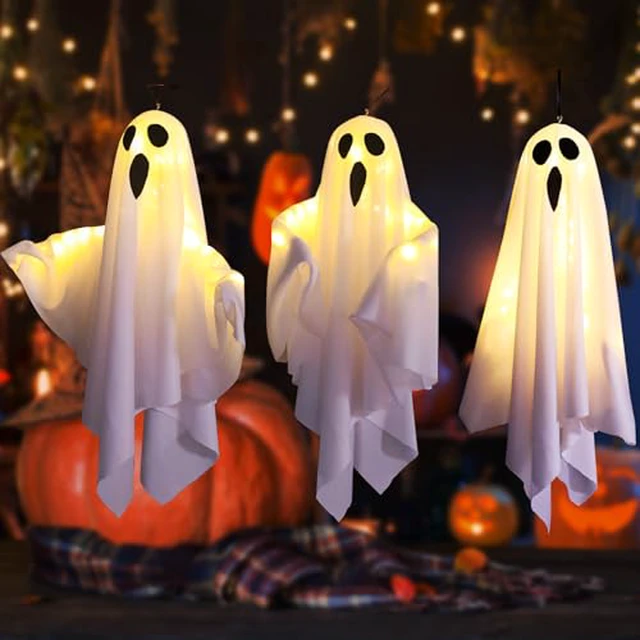 Alt view image 2 of 3 - 3Packs Halloween Light Up Hanging Ghost Halloween Ghost Decorations with LED Light Spooky Ghost Ornaments for Home Tree Garden Yard Party Décor and Holiday Decorations(White)