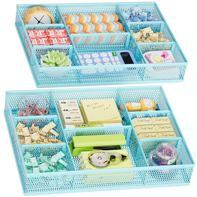 Alt view image 3 of 5 - Marbrasse 2 Pack Desk Drawer Organizer, Mesh Drawer Organizer Tray with 8 Adjustable Compartments, Desk Organizers and Accessories, 5 Dividers Drawer for Office Supplies, Makeup & Vanity (Black)