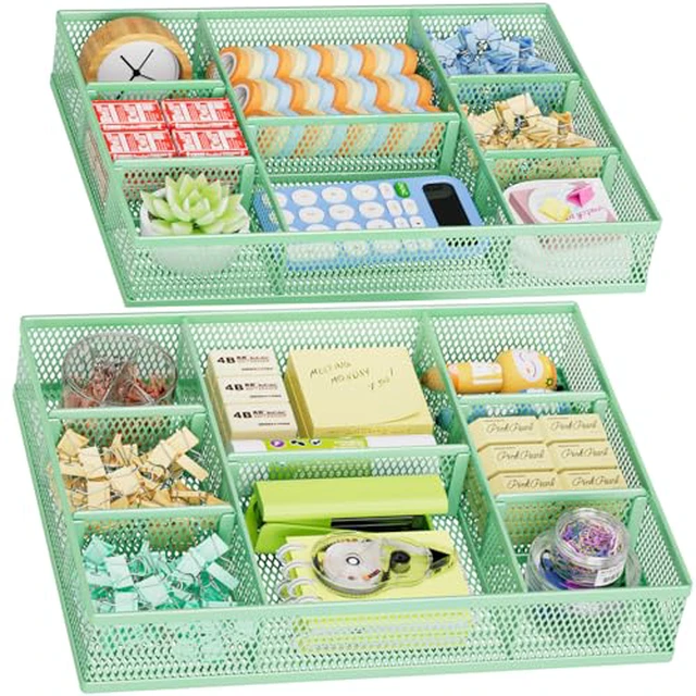 Alt view image 4 of 5 - Marbrasse 2 Pack Desk Drawer Organizer, Mesh Drawer Organizer Tray with 8 Adjustable Compartments, Desk Organizers and Accessories, 5 Dividers Drawer for Office Supplies, Makeup & Vanity (Black)