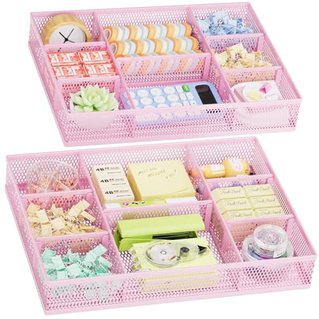 Alt view image 5 of 5 - Marbrasse 2 Pack Desk Drawer Organizer, Mesh Drawer Organizer Tray with 8 Adjustable Compartments, Desk Organizers and Accessories, 5 Dividers Drawer for Office Supplies, Makeup & Vanity (Black)