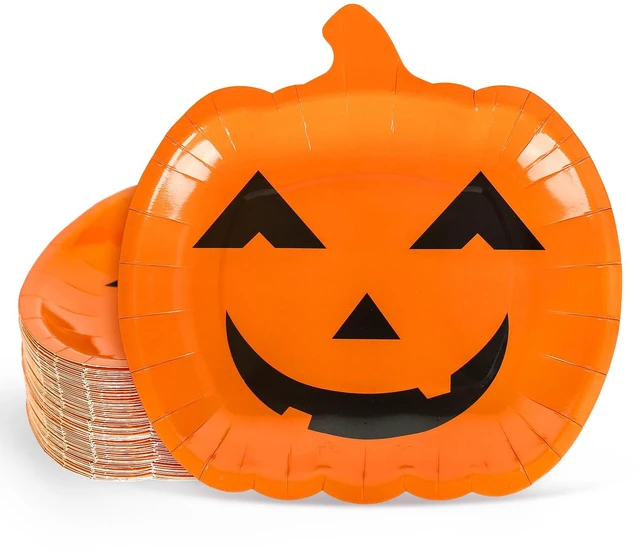 Main image of 40Pcs Halloween Paper Plates Orange Pumpkin Face Disposable Plates 9 Inch Grimace Pumpkin Decorative Plate for Halloween Birthday Holiday Table Decor Party Supplies