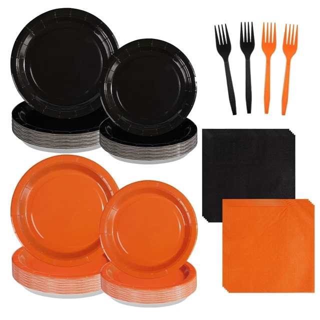 Main image of Grencian 96Pcs Orange and Black Party Decorations, Serves 24