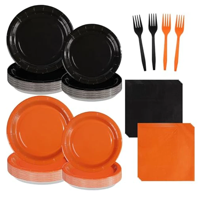 Alt view image 2 of 3 - Grencian 96Pcs Orange and Black Party Decorations, Serves 24