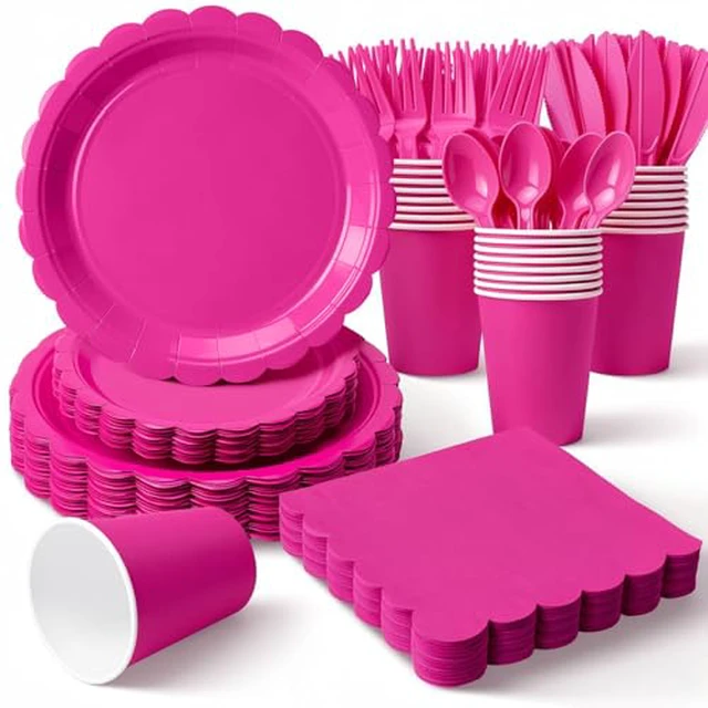 Alt view image 5 of 5 - Vyntra 175 Pcs Purple Paper Plates and Napkins Party Supplies