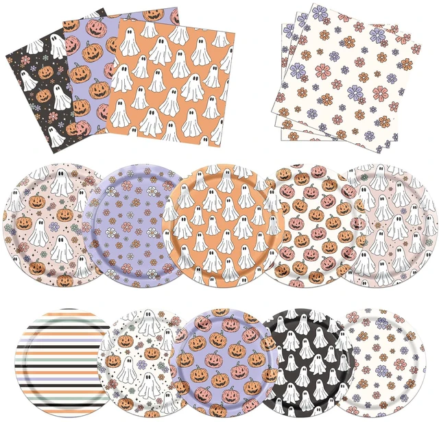 Main image of Halloween Party Plates and Napkins, 60Pcs Halloween Party Supplies Tableware Set, Pumpkins Ghost HALLOWEEN Paper Plates Napkins for halloween Birthday Party Decorations