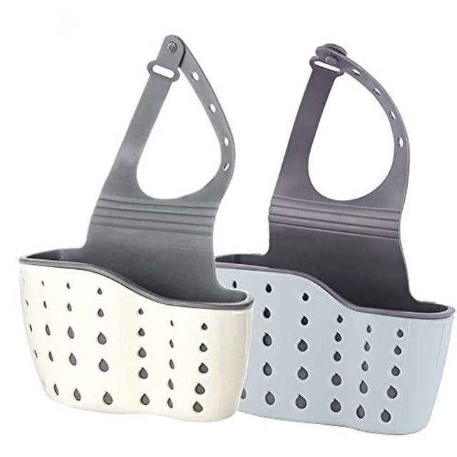 Alt view image 3 of 5 - EC ELEGANTCHARM Kitchen Sink Caddy Sponge Holder Silicone Plastic Soap Holder Hanging Ajustable Strap Faucet Caddy with Drain Holes for Drying