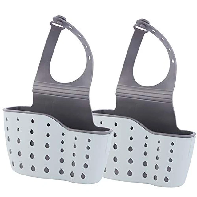 Alt view image 4 of 5 - EC ELEGANTCHARM Kitchen Sink Caddy Sponge Holder Silicone Plastic Soap Holder Hanging Ajustable Strap Faucet Caddy with Drain Holes for Drying