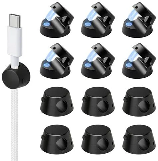 Alt view image 2 of 2 - Mini Magnetic Cable Clips, 12 Pack Self Adhesive Cord Holder Black