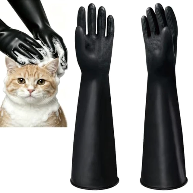 Alt view image 2 of 2 - 22" Long Sleeve Pet Grooming Bathing Gloves Waterproof