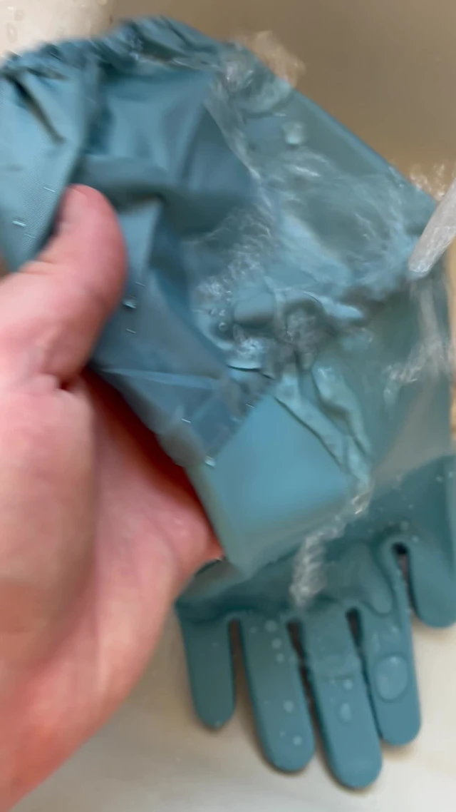 Alt view image 4 of 4 - Dog washing gloves | Pet grooming gloves | Extra Long Arms 17.3in,hazy blue