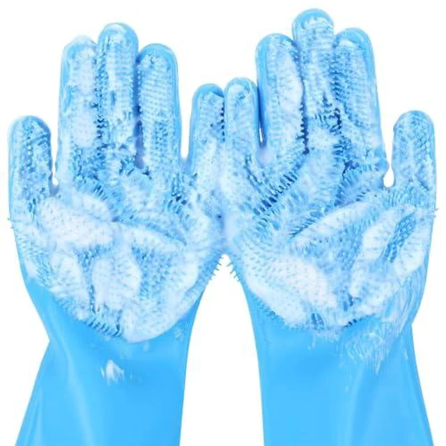 Alt view image 2 of 7 - Silicone Pet Grooming Gloves for Washing Cats Dogs Bath Brush Large