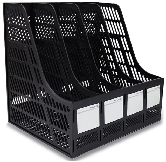 Main image of Desktop Magazine Holder Desk File Organizer 4 Compartments Vertical File Dividers Book Holder Frames Document Cabinet Rack Storage Organizer Box for Home Office School Black