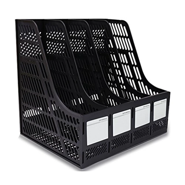 Alt view image 2 of 4 - Desktop Magazine Holder Desk File Organizer 4 Compartments Vertical File Dividers Book Holder Frames Document Cabinet Rack Storage Organizer Box for Home Office School Black