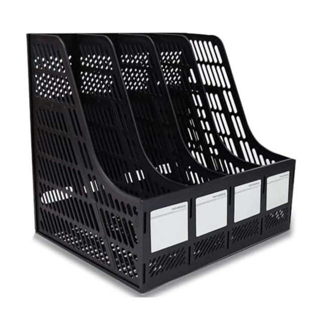 Alt view image 3 of 4 - Desktop Magazine Holder Desk File Organizer 4 Compartments Vertical File Dividers Book Holder Frames Document Cabinet Rack Storage Organizer Box for Home Office School Black