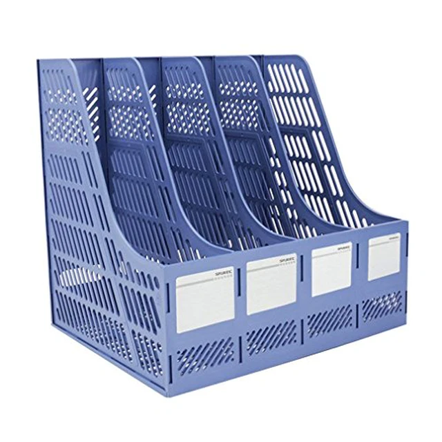 Alt view image 4 of 4 - Desktop Magazine Holder Desk File Organizer 4 Compartments Vertical File Dividers Book Holder Frames Document Cabinet Rack Storage Organizer Box for Home Office School Black