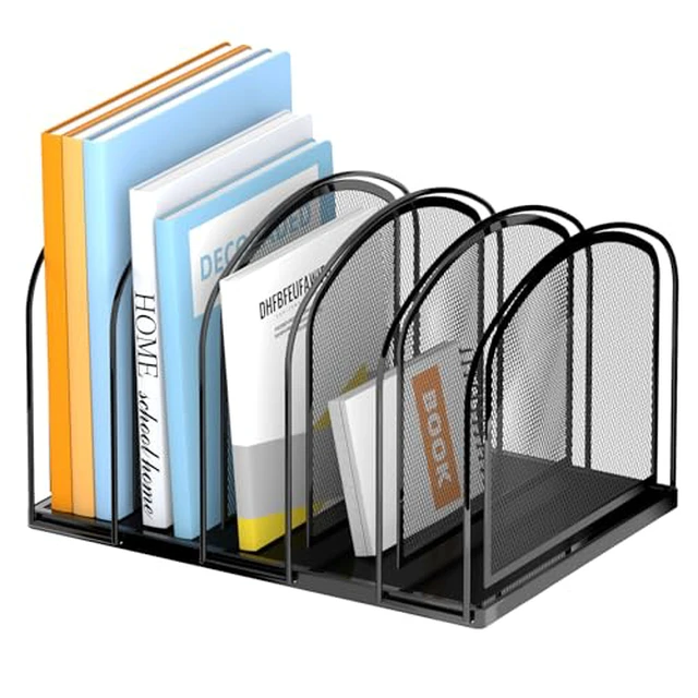 Alt view image 3 of 6 - 5-Section Vertical File Organizer, Mesh Desk Organizer, Black