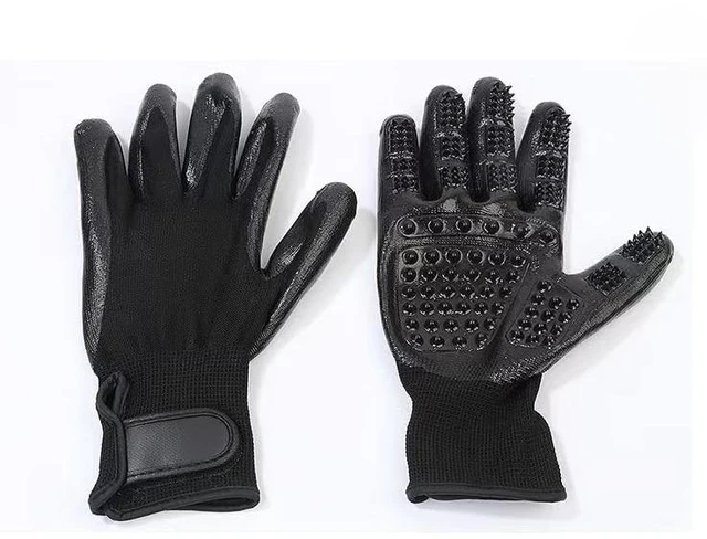 Main image of Pet Grooming Gloves for Dogs Cats Horses - Gentle Silicone Deshedding Brush Mitt - Hair Remover Tool for Bathing Massage - 1 Pair Black