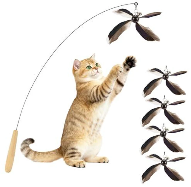 Alt view image 2 of 3 - Cat Wand Toys Interactive for Indoor Cats, 4PC 4-Blade Feather Propeller Refills, 1PC Cat Wand (Classic Mocha Brown)