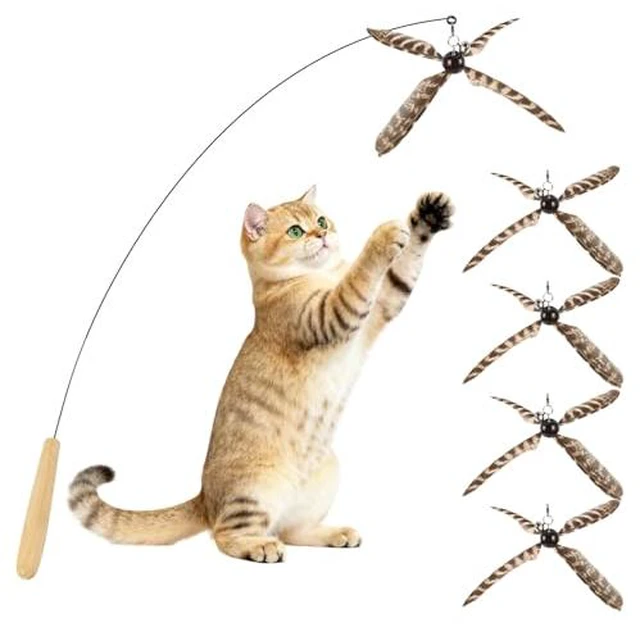 Alt view image 3 of 3 - Cat Wand Toys Interactive for Indoor Cats, 4PC 4-Blade Feather Propeller Refills, 1PC Cat Wand (Classic Mocha Brown)