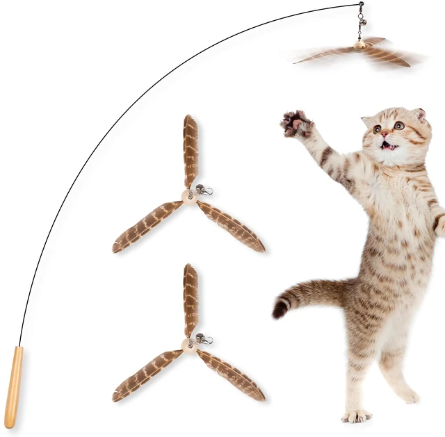 Main image of Cat Wand Toys, Interactive Cat Toys with 3 Feather Refills, 29'' Flexible Steel Wire, Sturdy Wood Handle & Bell for Kitty Kitten, Cat Toys for Indoor Cats Teaser Cat String Toy