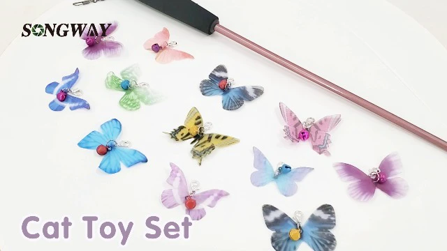 Alt view image 2 of 2 - Cat Butterfly Toys - 13 Pieces Cat Toy Set with Retractable Wand and Butterfly Toy Replacement with Bell, Interactive Toys for Indoor Cats Kittens
