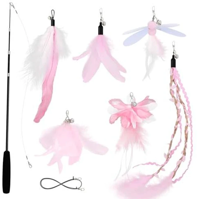Alt view image 3 of 4 - Cat Wand Toys for Indoor Cats - Cat Toy Set with Retractable Teaser Wand and 6 PCS Fairy Feather Toy Refills, Dragonfly Tassel Plush Cat Toys Interactive, Purple