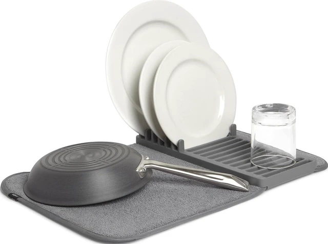 Main image of Udry Dish Drying Rack, Folding Dish Drainer Mat, Mini, Dark Grey