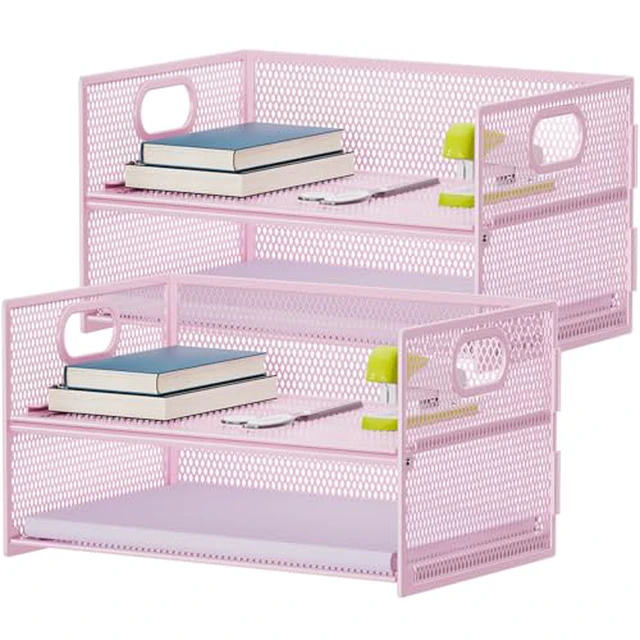 Alt view image 6 of 6 - 2 Tier Paper Organizer Letter Tray, Mesh File Organizer with Handle, Paper Sorter Desk Organizer for Home Office Supplies - Black