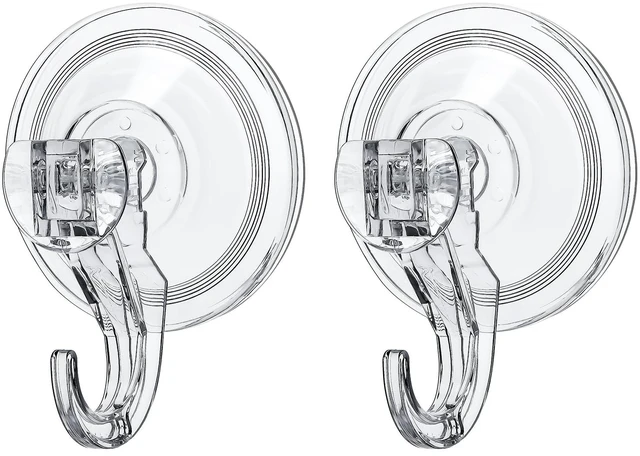 Main image of Suction Hooks 2 Packs, Clear Powerful Push and Lock Vacuum Suction Cup, Multi-Purpose Suction Shower Hooks for Front Door Window Glass Kitchen Towel Loofah Utensils, 2pcs