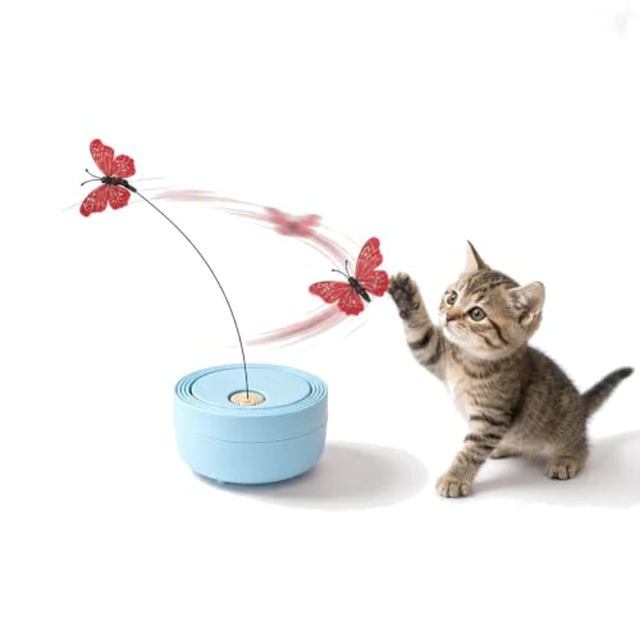 Alt view image 3 of 4 - Interactive Butterfly Cat Toy for Indoor Cats, 360° Rotating Wand, Beige