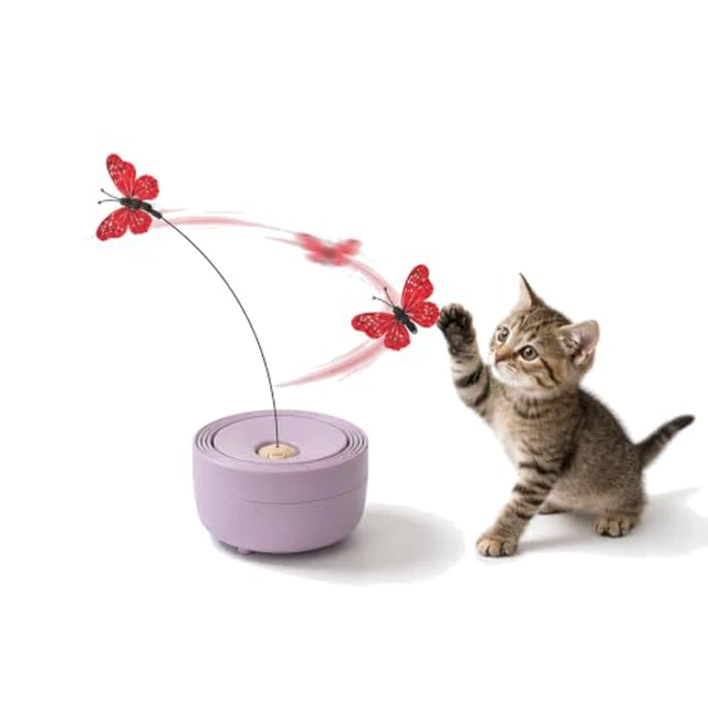 Alt view image 4 of 4 - Interactive Butterfly Cat Toy for Indoor Cats, 360° Rotating Wand, Beige