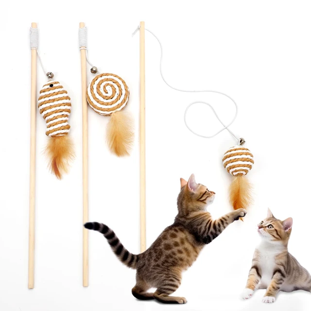 Main image of 3Pack Interactive Cat Wand Toy 15.8inch for Indoor Cats | Solid Wood Bell Ball, Teases for Bored Indoor Cats, Chase and Exercise
