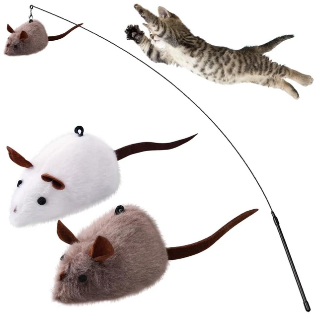 Main image of Cat Wand Toy, Mouse 2-piece Catnip wzggle Sound Toy, Soft and Durable, Interactive cat kick for Indoor Games