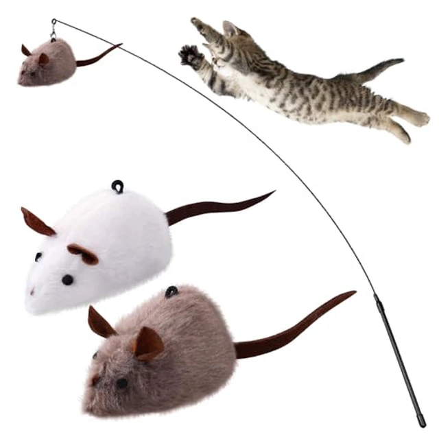 Alt view image 2 of 2 - Cat Wand Toy, Mouse 2-piece Catnip wzggle Sound Toy, Soft and Durable, Interactive cat kick for Indoor Games