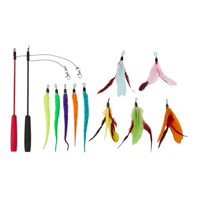 Alt view image 2 of 3 - Cat Feather Toy Kit with 2 Telescoping Wands and 10 Feather Attachments, Natural Feathers, for Adult Cats and Kittens