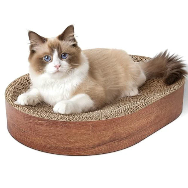 Alt view image 2 of 7 - Cat Scratcher Bed, Oval Cardboard Scratching Board for Indoor Cats
