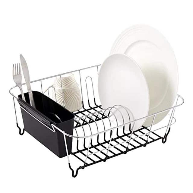 Alt view image 3 of 6 - Dish Drying Rack & Cutlery Holder 2 Piece Set - Compact Sink-Fitting Dish Drainer with Rubberized Undercoating, Space-Saving Kitchen Organizer for Plates, Cups, Bowls & Utensils in Sink, Silve