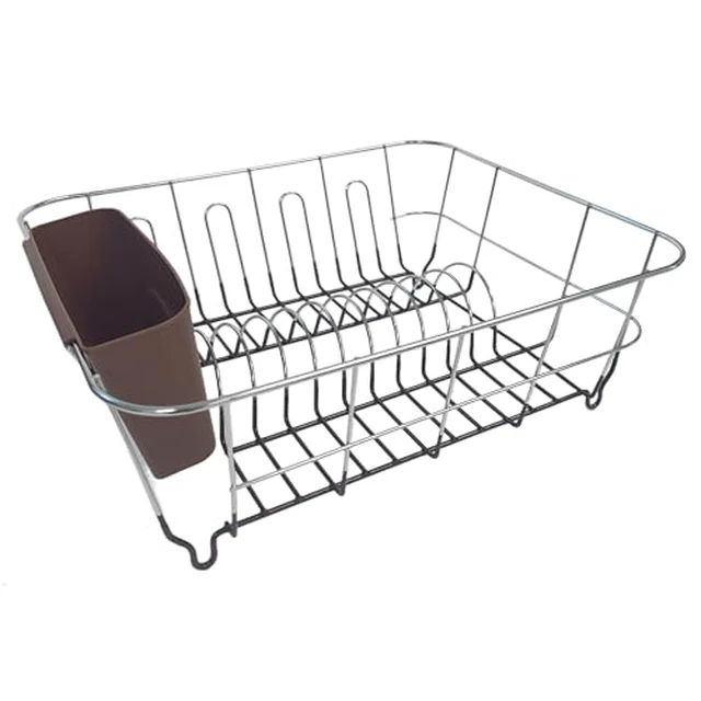 Alt view image 4 of 6 - Dish Drying Rack & Cutlery Holder 2 Piece Set - Compact Sink-Fitting Dish Drainer with Rubberized Undercoating, Space-Saving Kitchen Organizer for Plates, Cups, Bowls & Utensils in Sink, Silve