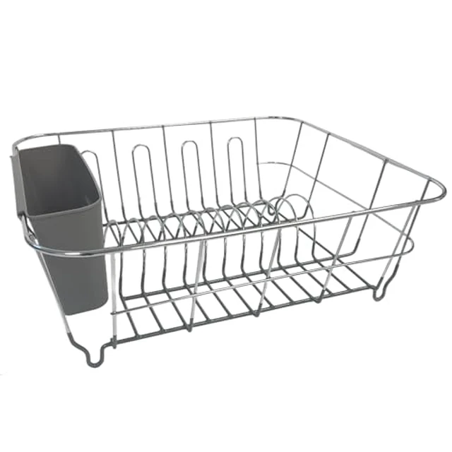 Alt view image 5 of 6 - Dish Drying Rack & Cutlery Holder 2 Piece Set - Compact Sink-Fitting Dish Drainer with Rubberized Undercoating, Space-Saving Kitchen Organizer for Plates, Cups, Bowls & Utensils in Sink, Silve