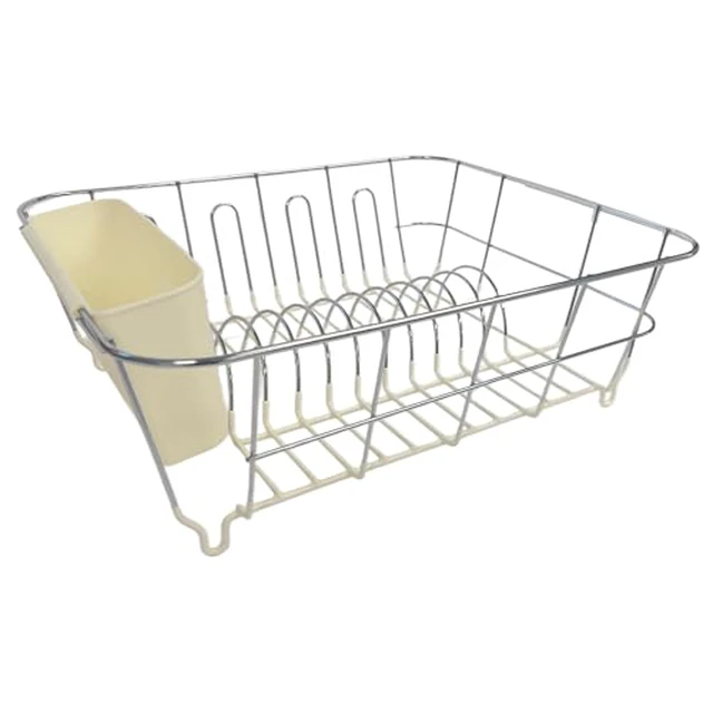 Alt view image 6 of 6 - Dish Drying Rack & Cutlery Holder 2 Piece Set - Compact Sink-Fitting Dish Drainer with Rubberized Undercoating, Space-Saving Kitchen Organizer for Plates, Cups, Bowls & Utensils in Sink, Silve