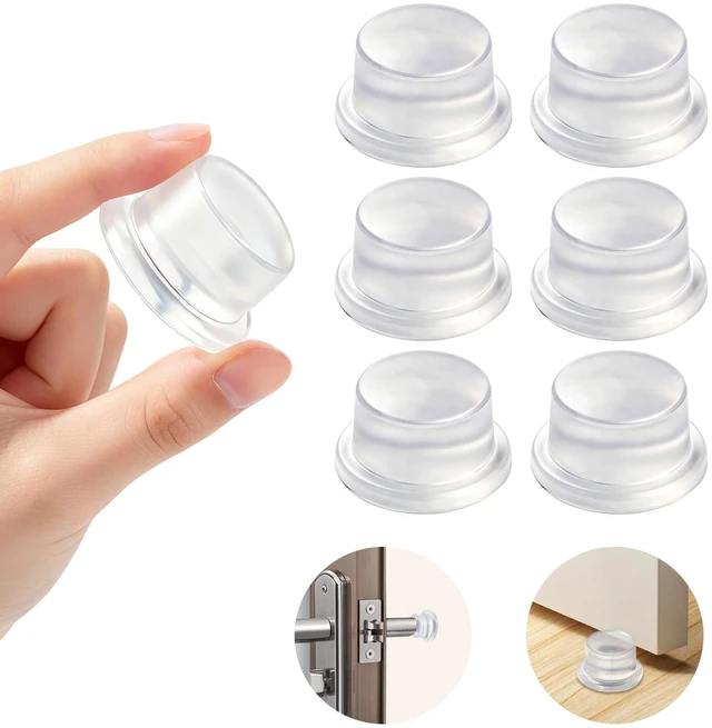 Main image of 6 Pack Clear Silicone Door Stoppers for Wall, 1" Thick x 1.54" Door Knob Wall Protector, Self Adhesive No Drilling, Shock Absorbing Door BumperWall Protection & Noise Reduction