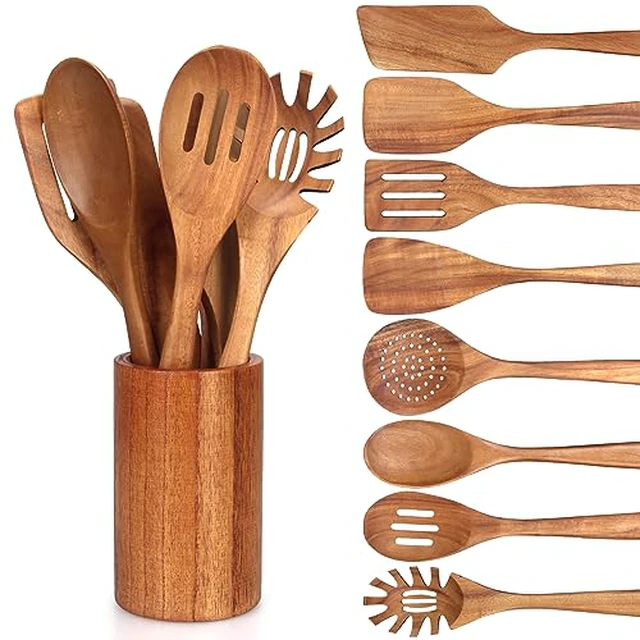 Alt view image 2 of 6 - Wooden Spoons for Cooking Kitchen Utensil Set Non Toxic Acacia Wood Spatula
