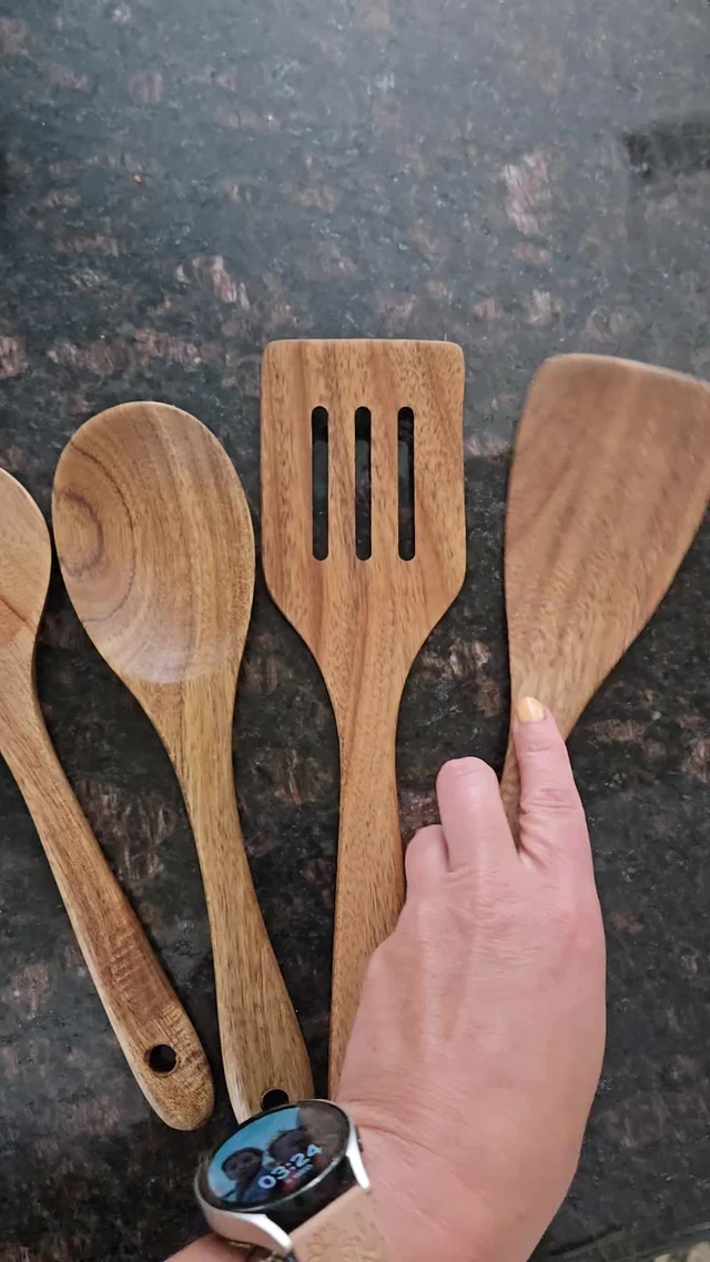Alt view image 3 of 6 - Wooden Spoons for Cooking Kitchen Utensil Set Non Toxic Acacia Wood Spatula